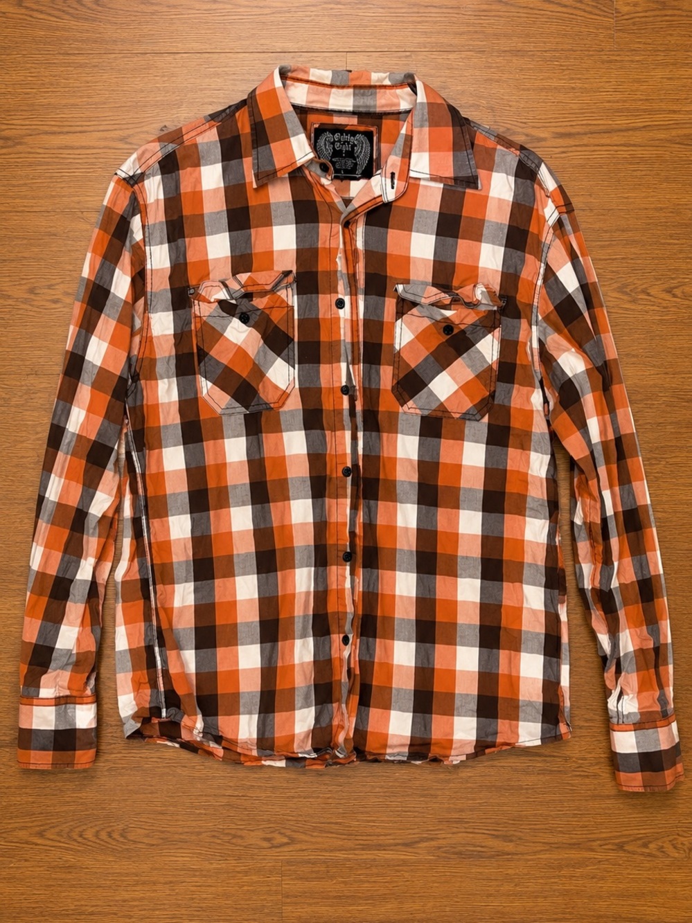 City Lights Orange Plaid Button Front Shirt Size M